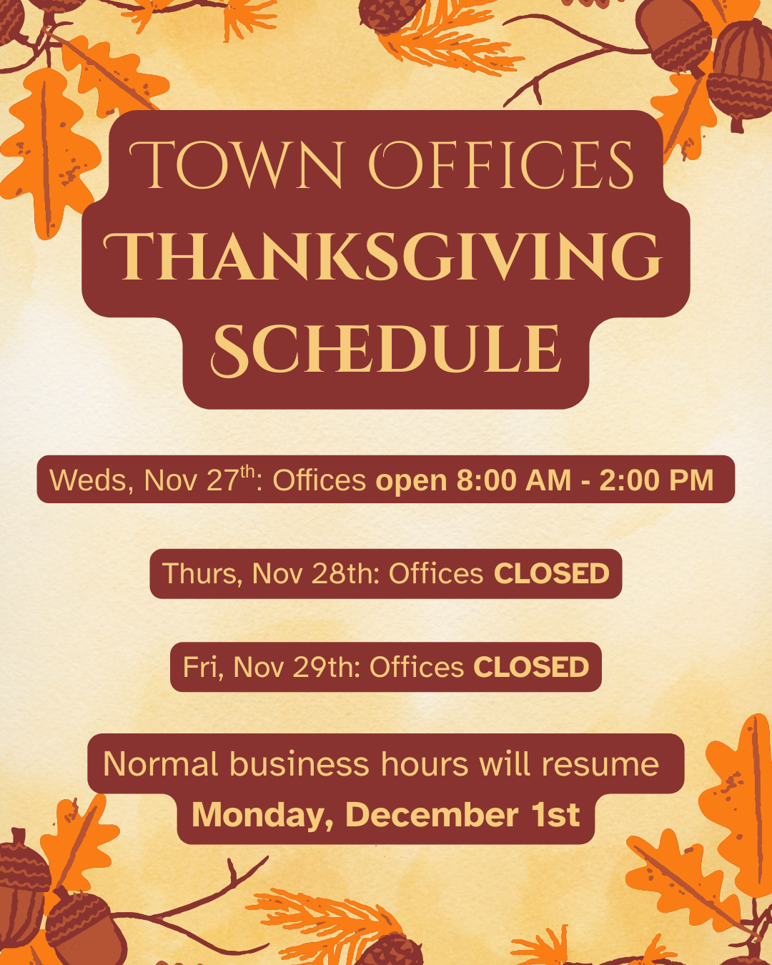 Thanksgiving Schedule